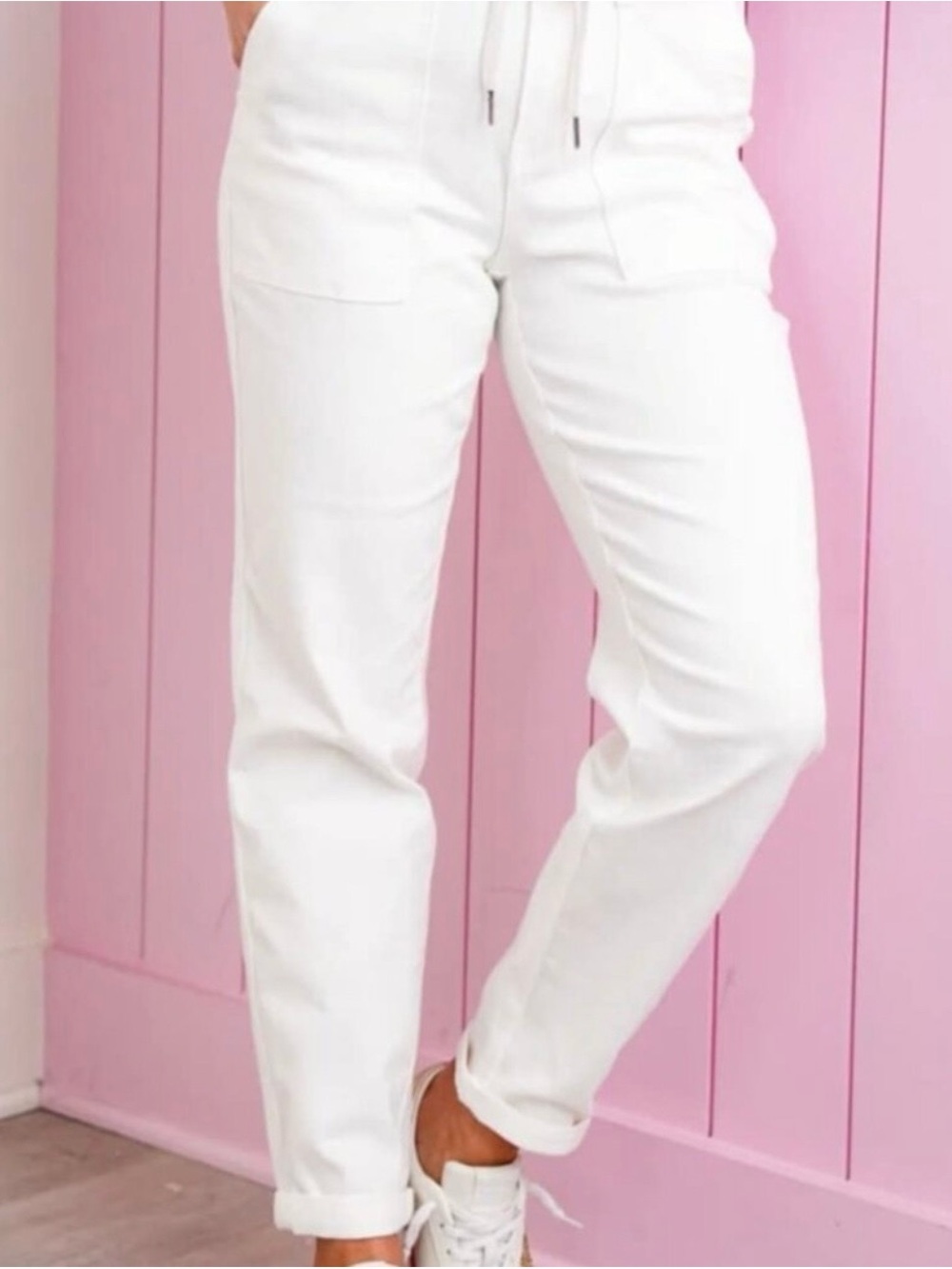 NWT - Judy Blue White Boyfriend Jeans with Drawstring